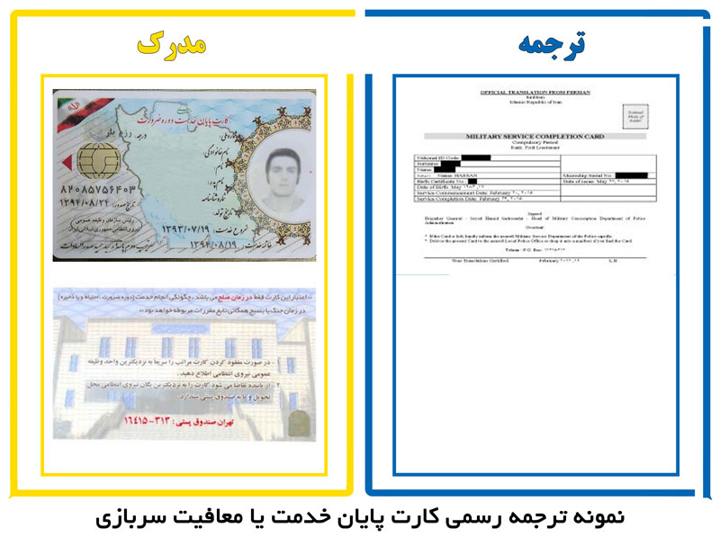 نمونه ترجمه رسمی کارت پایان خدمت