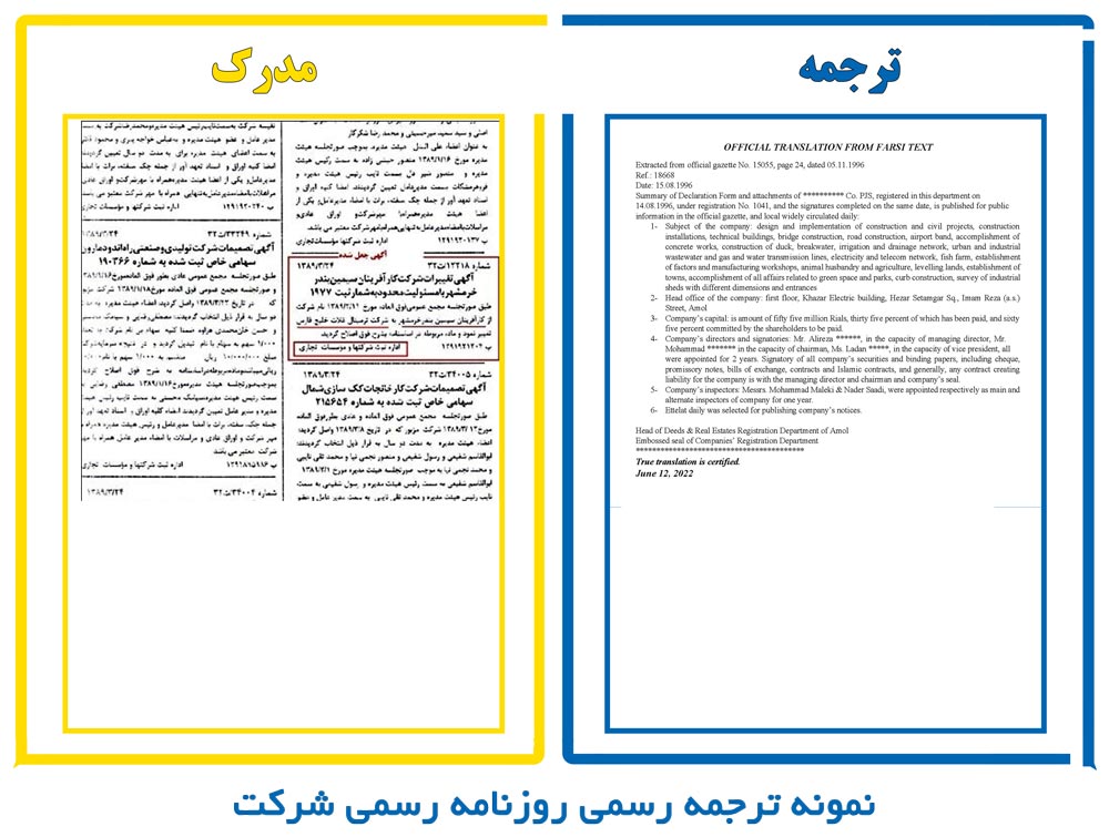 نمونه ترجمه رسمی روزنامه رسمی